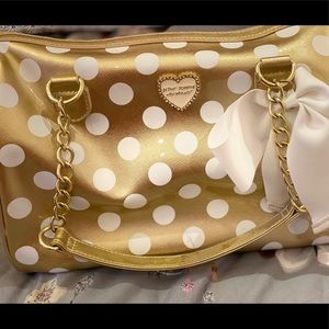 Beige and white polka dot Betsey Johnson purse